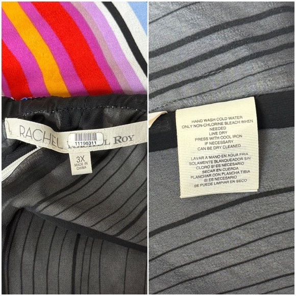 RACHEL ROY Rainbow Stripe Asymmetric Ruffle‎ 1 Shoulder Sleeveless Midi Dress 3X - Picture 5 of 6